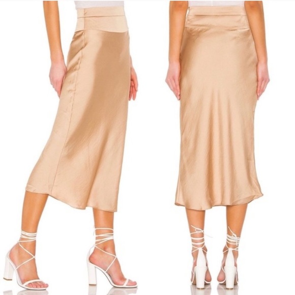 Free People Normani Bias Satin Skirt Praline - Picture 3 of 7